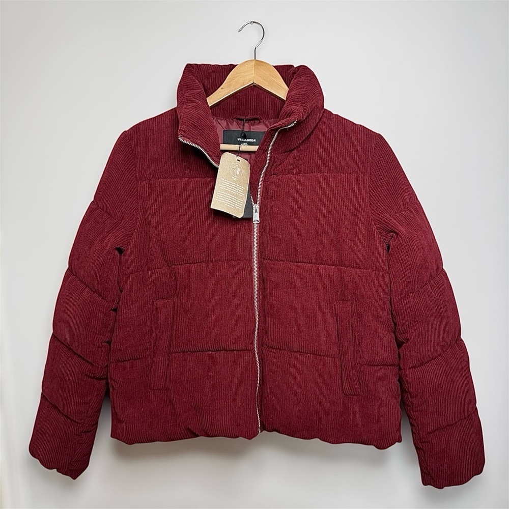 New Vero Moda Maroon Corduroy Short Puffer Jacket Quilted Size Small